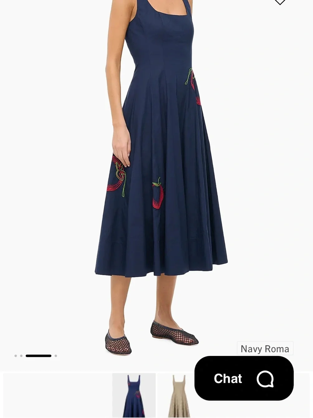 STAUD Navy Midi Dress with Red Embroidery - Picture 2 of 3